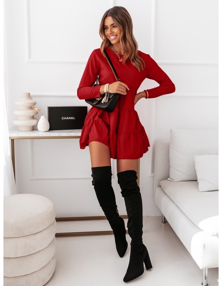Trapezowa sukienka z falbankami LEXIE - czerwona