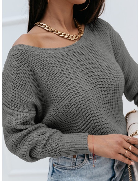 Sweter oversize z kokardami na plecach - CLAIRE - grafitowy