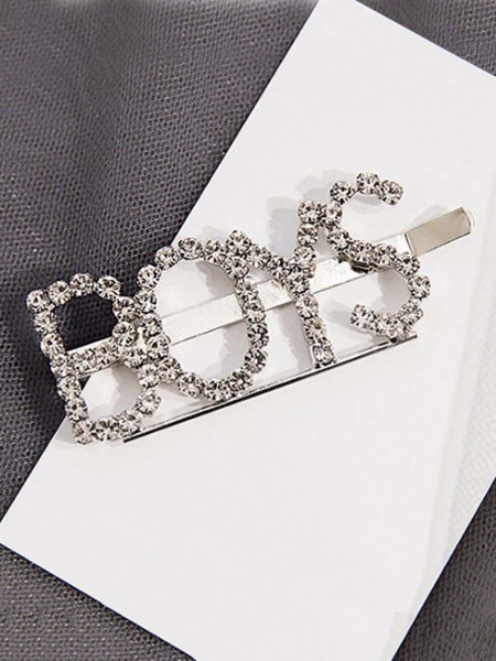 Wsuwka spinka do włosów napis kryształ BOYS - srebrna