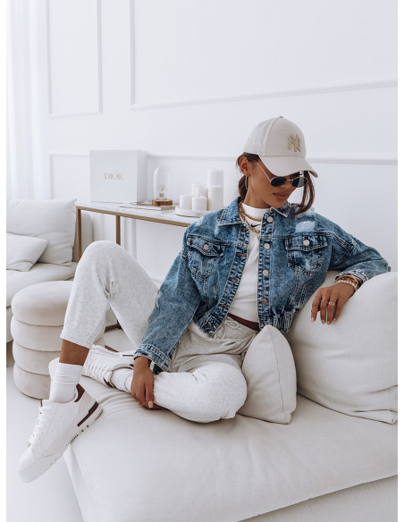 Jeansowa kurtka katana z przetarciami TELMA - jeans