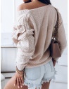 Sweter kardigan z falbanami - GINEVRA - beżowy