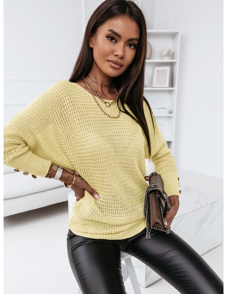 Oversizowy sweter z guzikami na rękawach - JUKI - cytrynowy