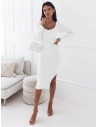 Prążkowana sukienka midi z taśmą - ZINTA - biała