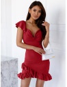 Dopasowana sukienka z falbanami - AMBER - czerwona