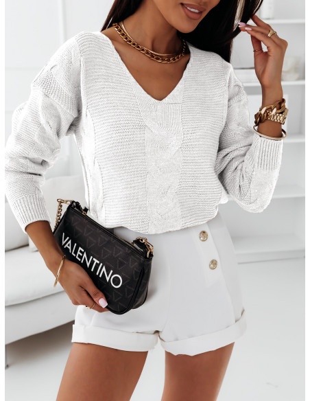 Sweterek z ozdobną plecionką EUFORIA - biały