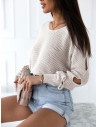 Pleciony sweter z rozcięciami ASHLEY - biały