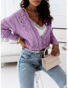 Ażurowy sweter z guzikami DULIE - liliowy