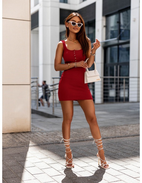 Prążkowana sukienka z guzikami ANTONIA - czerwona