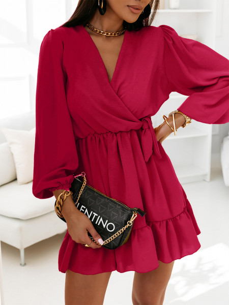 Rozkloszowana sukienka z falbanką - KALIFORNIA - fuksja 2