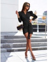 Elegancka sukienka z falbaną i bufkami DAZZLING - czarna