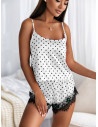 Satynowa piżama w kropki top+spodenki - DOTS - biała