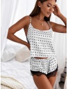 Satynowa piżama w serca top+spodenki - MOYO - biała
