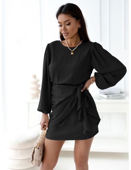 Elegancka sukienka z wiązaniem - DILLA - czarna