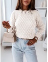 Klasyczny sweter z plecionym wzorem TELMA - biały