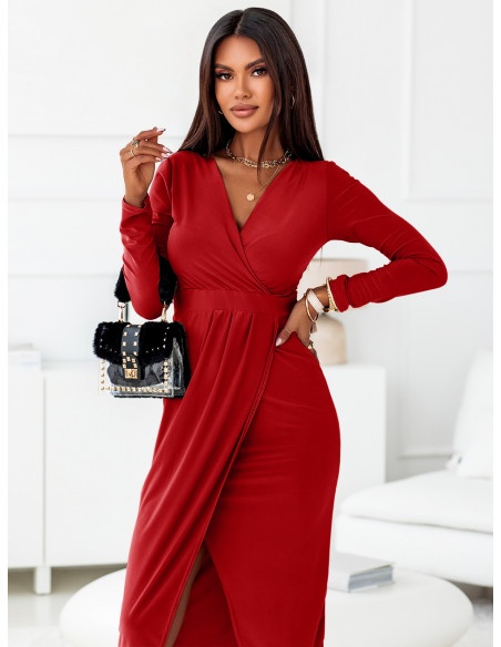 Wizytowa maxi sukienka z długim rękawem ELISSA - czerwona