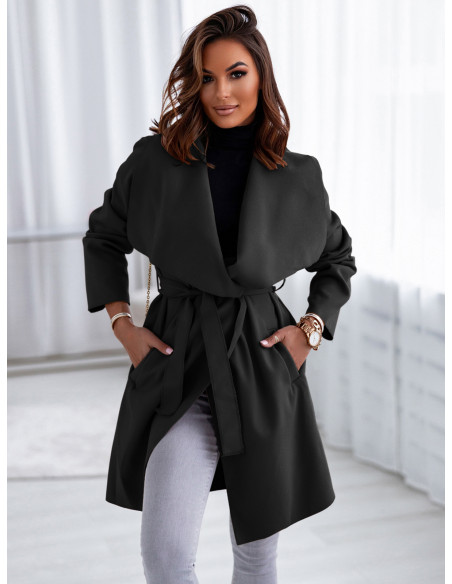 Flauszowy płaszcz CAMILLE - czarny