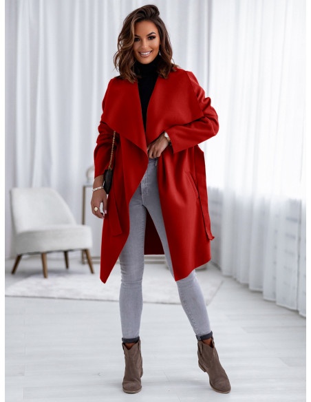 Flauszowy płaszcz CAMILLE - czerwony