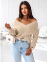 Kobiecy przekładany sweter - RAISA - jasny beż