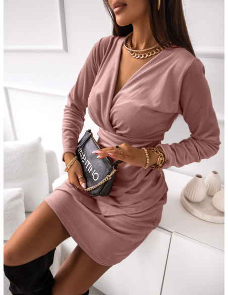 Dopasowana welurowa sukienka - AURORA - brudny róż