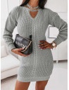 Pleciona sweterkowa sukienka z chokerem ALLY - szara