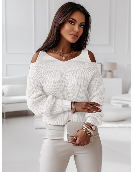 Sweter pleciony - ESTERA - biały