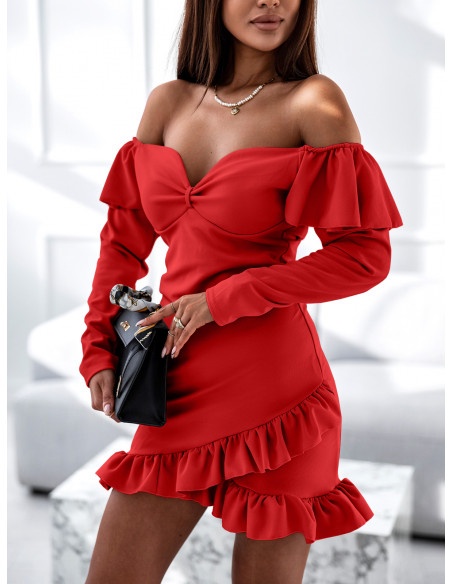 Dopasowana sukienka z falbanami FLAVIA - czerwona