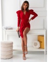 Elegancka sukienka z falbaną i bufkami DAZZLING - czerwona