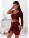 Brokatowa sukienka mini z wycięciem - MONEA - czerwona