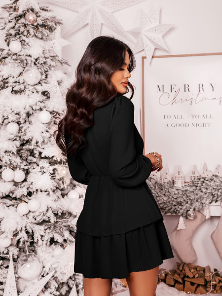 Rozkloszowana sukienka z podwójną falbaną DALIA - czarna