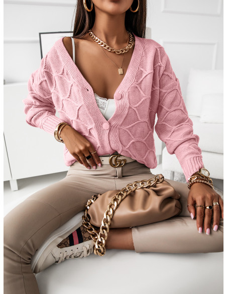 Sweter kardigan z guzikami TICCAL - pudrowy róż