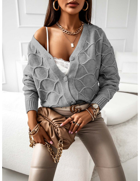 Sweter kardigan z guzikami TICCAL - szary