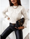 Ażurowy sweter z plecionym wzorem SARINI - biały