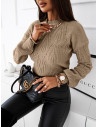Ażurowy sweter z plecionym wzorem SARINI - ciemny beż