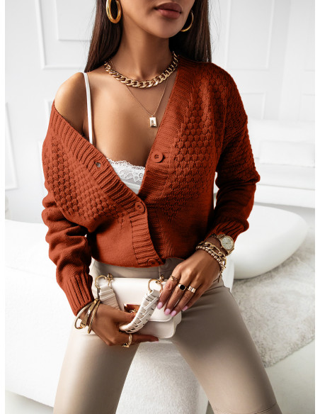 Sweter kardigan zapinany na guziki ASTRA - ceglasty