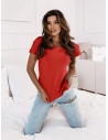 Bluzka t-shirt z ozdobnym dekoltem BILSA - czerwona