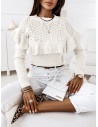 Klasyczny sweter z falbaną RAYANA - biały