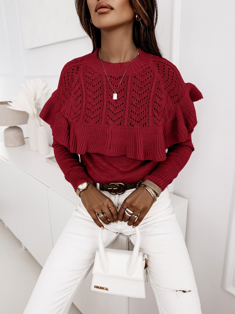 Klasyczny sweter z falbaną RAYANA - czerwony