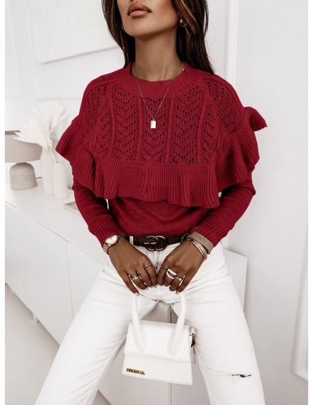Klasyczny sweter z falbaną RAYANA - czerwony