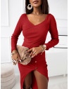 Prążkowana sukienka midi z rozporkiem CASTO - czerwona