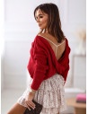 Sweter z dekoltem na plecach i koralikami TEKINA - czerwony