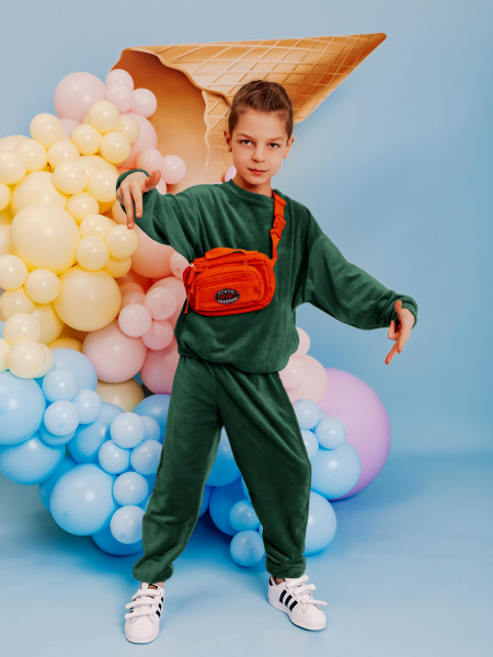 Welurowy dres dziecięcy DIEGO - butelkowa zieleń 2