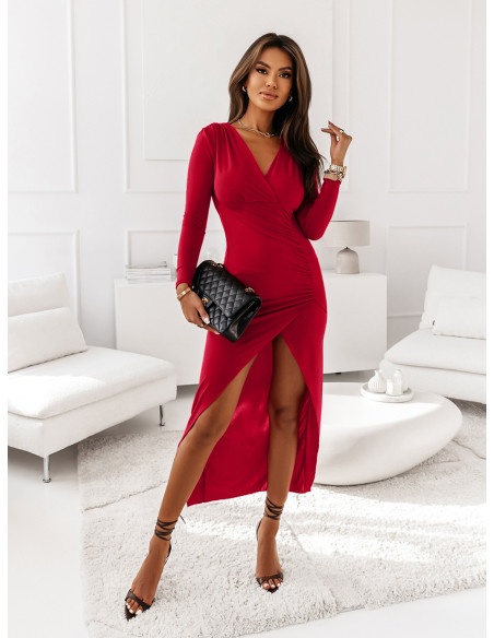 Asymetryczna sukienka z rozporkiem - SELENE - czerwona