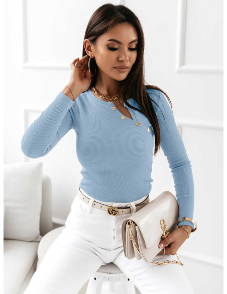 Bluzka z ozdobnymi guzikami - WENUS - błękitna