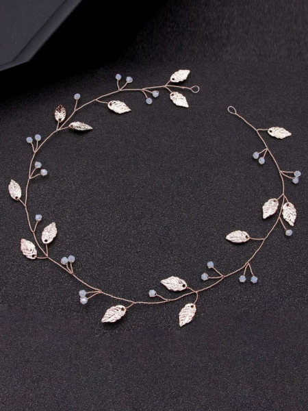 Grzebyk opaska do włosów listki perły - złoty 2