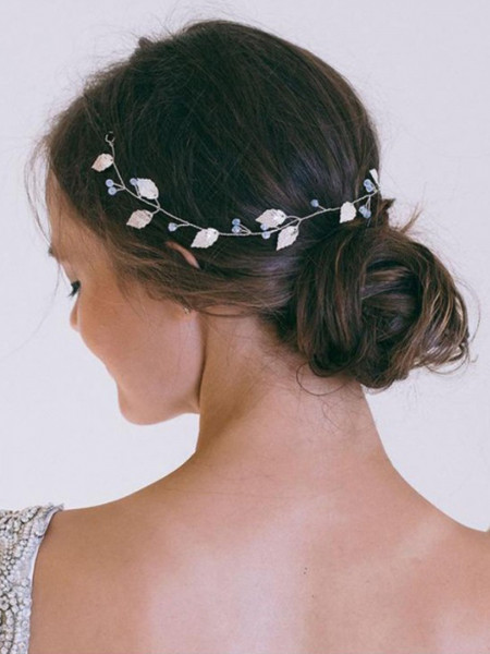 Grzebyk opaska do włosów listki perły - złoty