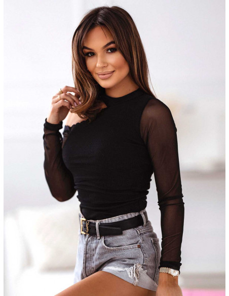 Prążkowana bluzka na jedno ramię - AGAVA - czarna