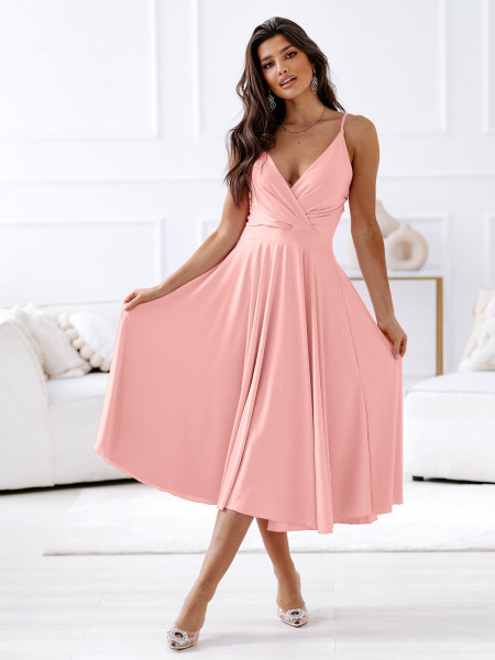 Sukienka midi na ramiączkach AGNES - pudrowy róż 2