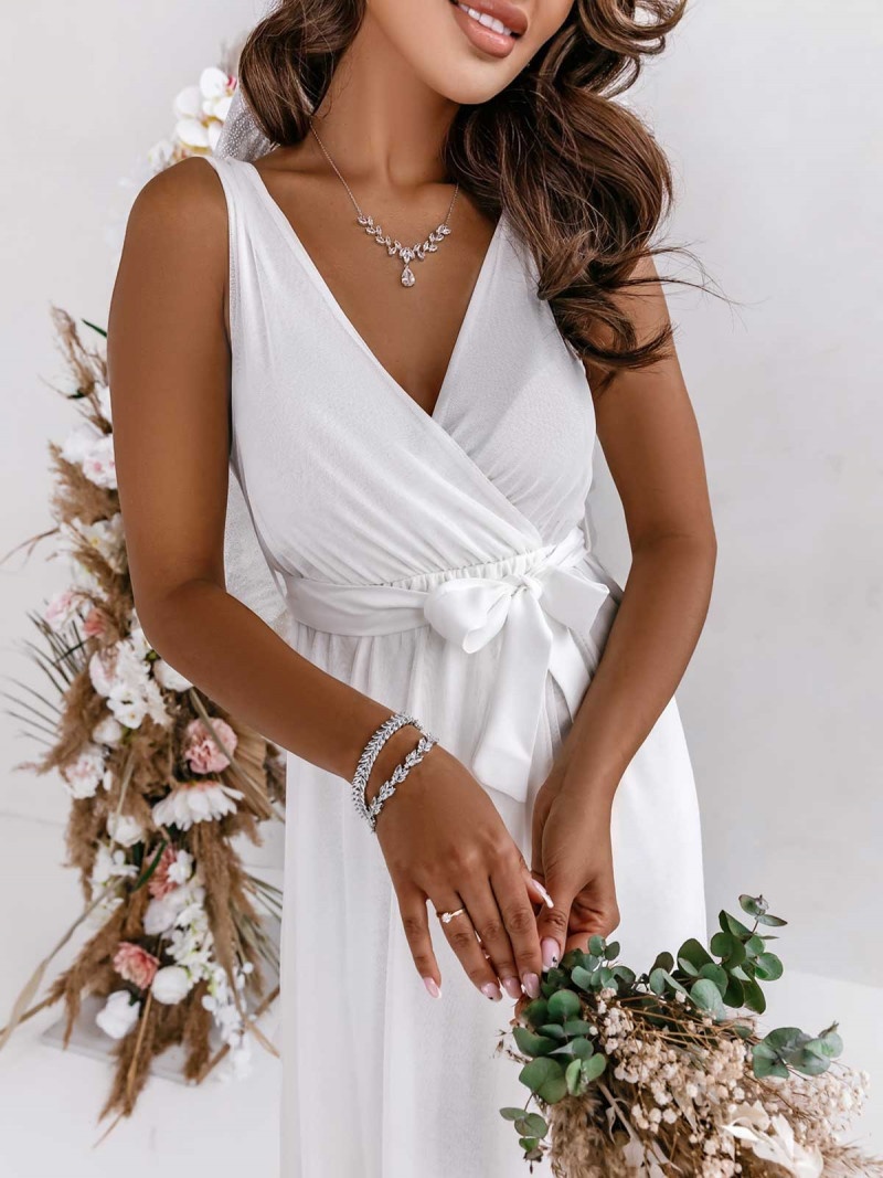 Tiulowa sukienka maxi ALARA - biała