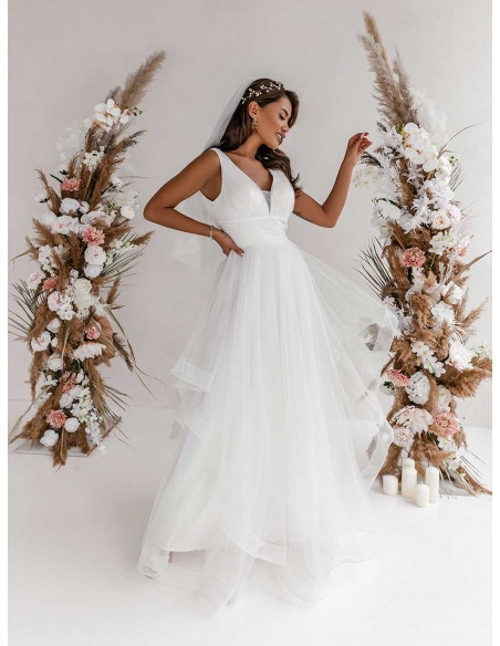 Rozkloszowana tiulowa suknia ślubna GEORGINIA - biała