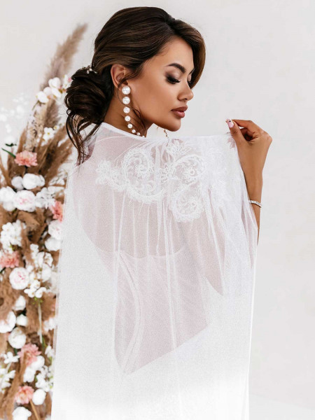 Długa ślubna etola narzutka tiulowa STELIS - biała 2